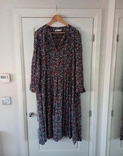 Zara Black Blue Brown Floral Midi Long Dress With Pockets Size XXL Fit 16 18 Uk
