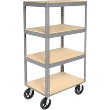 Easy Adjust Boltless 4 Shelf Truck 48"L x 24"W x 68"H Wood Shelves Rubber