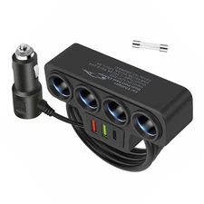 4-Way Car Cigarette Lighter Splitter USB Fast Charger Power Adapter 120W 12V