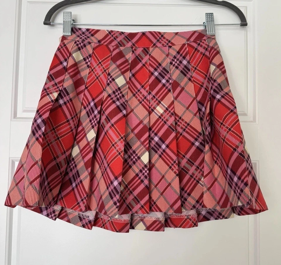 Minifalda tenis plisada a cuadros rosa y roja tiro alto American Apparel talla pequeña Foto 3 de 4