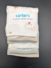 Carter's Baby 6-Pack Washcloths Koala Bath 10" x 10" Ivory Khaki Sage Striped