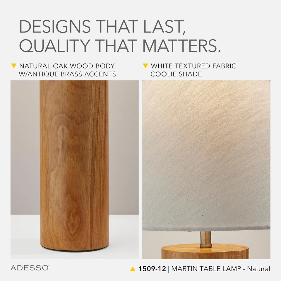 Lámpara de mesa con base de madera de roble natural y pantalla de tela blanca - Mesita de noche Ta... Foto 4 de 4