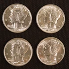 Lot of 4 - 1941 Silver Mercury Dimes - BU Conditions with Beautiful Appearances