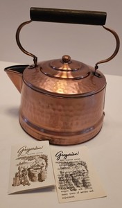 Gregorian Made in USA Hammered Copper Vintage Tea Kettle Handle Lid Orig Papers