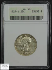 1929 S Standing Liberty Silver Quarter 25C Old Soap Box Holder ANACS AU 53