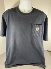 Carhartt Mens XL Navy Blue Original Fit Short Sleeve Pocket Shirt Workwear Flaw