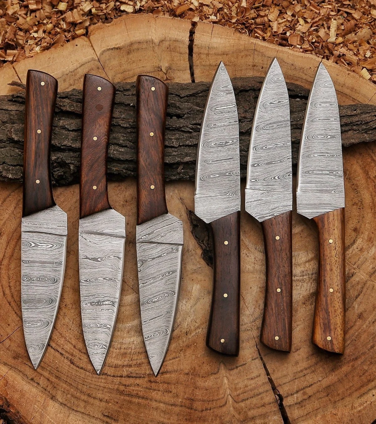 Hand Forged Damascus Steel Chef Set, Kitchen Set, Kitchen Knife Set
