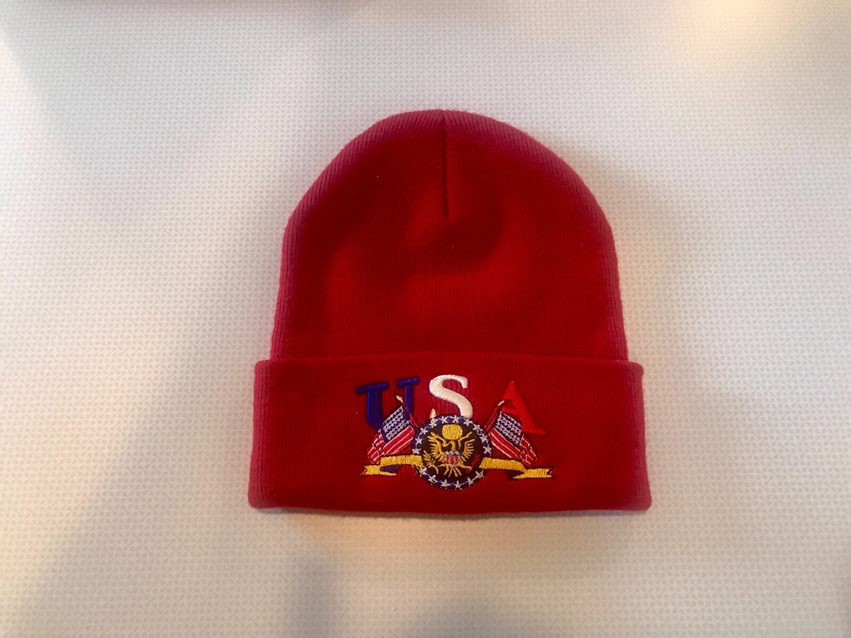 RED BEANIE CAP HAT - USA - NWOT | eBay