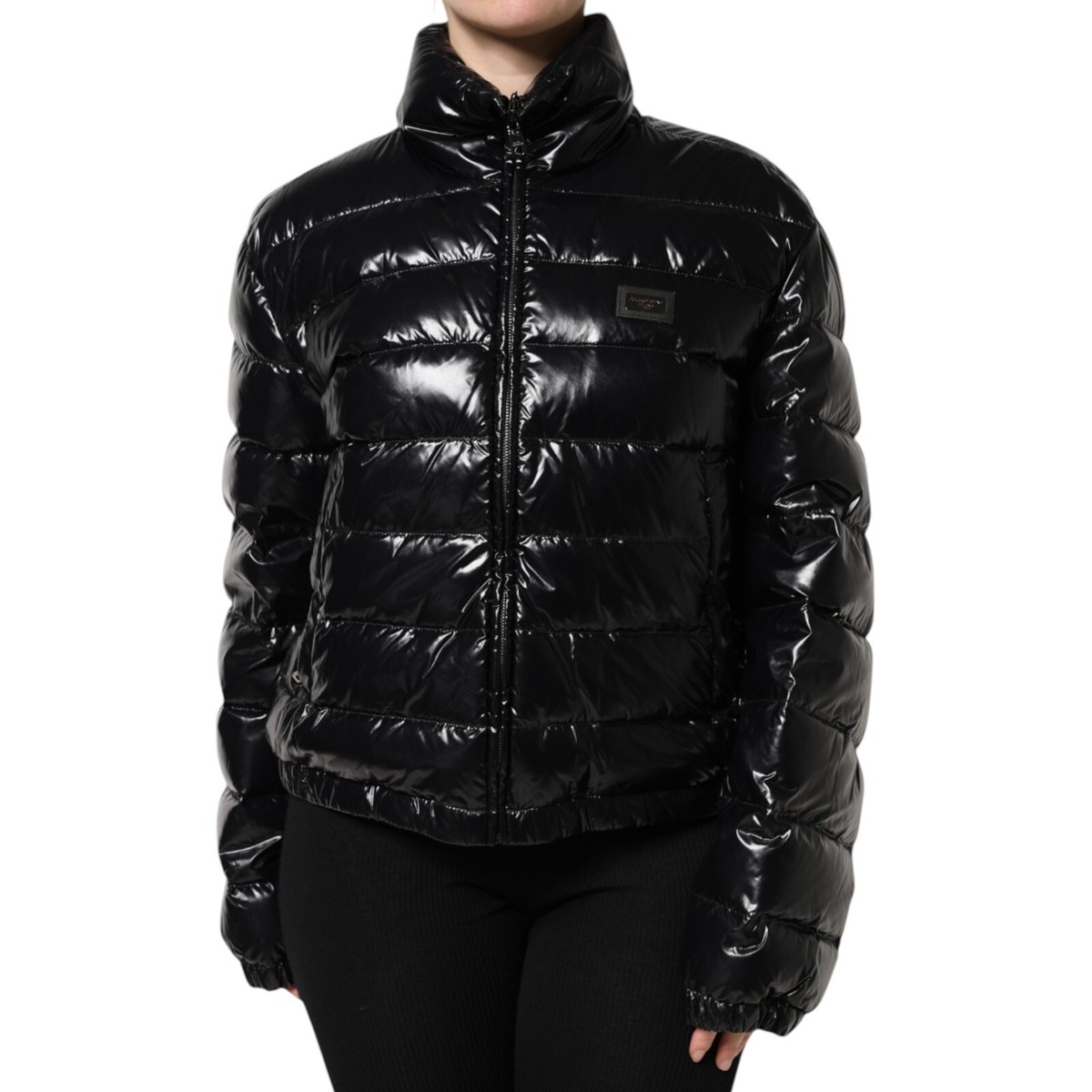 ジャケット・アウター DOLCE&GABBANA puffer jacket black DOLCE & GABBANA Jacket Black Logo Plaque Full Zip Puffer
