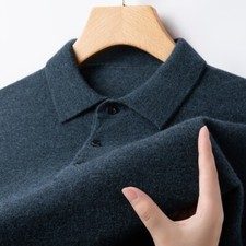 Autumn Winter Wool Cashmere Men Long Sleeve Collared Sweaters Pullover Knit Tops