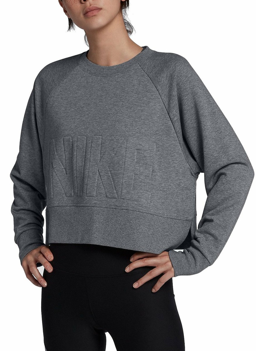 NIKE DRI FIT TRAINING CROPPED PULLOVER SWEATSHIRT GREY AO2279-091 PLUS SIZE  1X | eBay