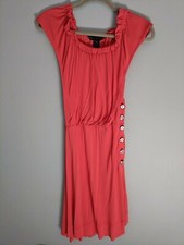 Marc by Marc Jacobs Flamingo Red Side button Cap Sleeve Ruffle Trim Dress Size M