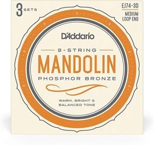 D'Addario EJ74-3D Mandolin Strings, Phosphor Bronze, Medium, 11-40, 3 Sets