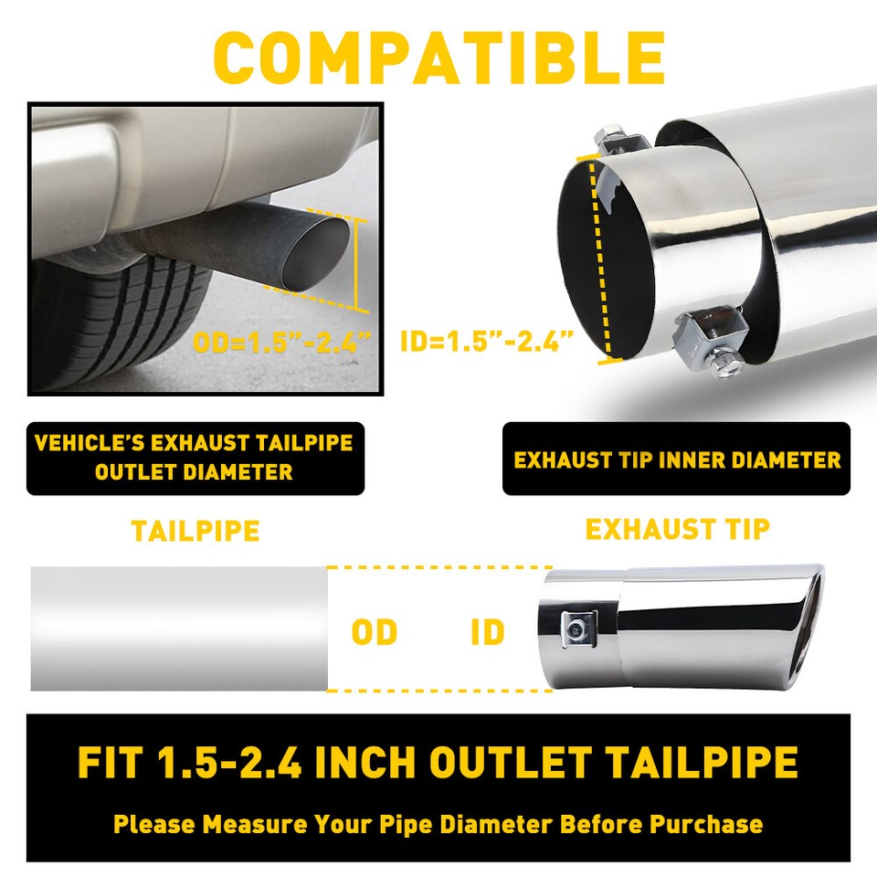 Puntale Cromato Per Scarico Auto AUXITO - Ingresso 2.5", Uscita Doppia, Acciaio Inox