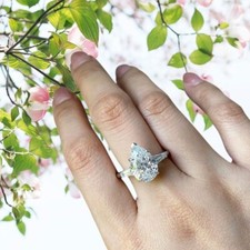 950 Platinum Pear Cut Engagement Ring Diamond 3.40 Ct IGI Lab Grown Size 7 8