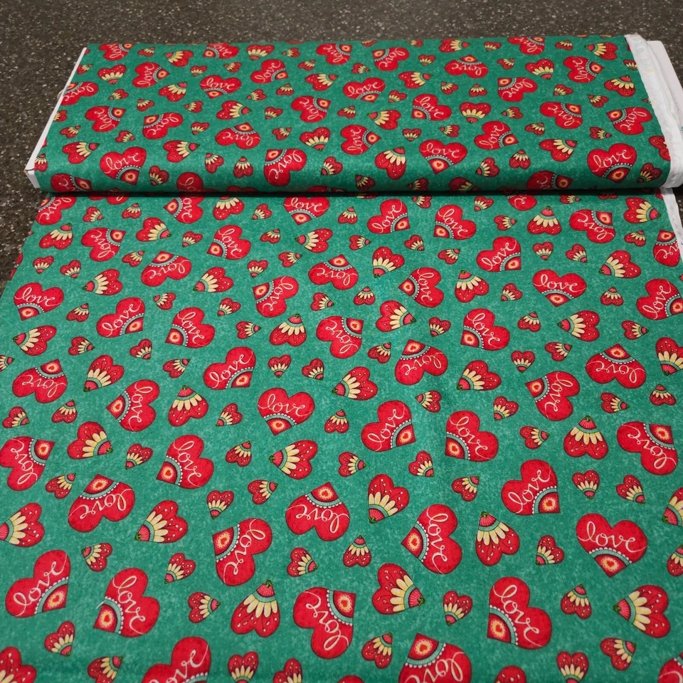 Love Grows Here 2 Pieces Totaling 24" Quilting Treasure Red Hearts Words Green - Image 3 of 3