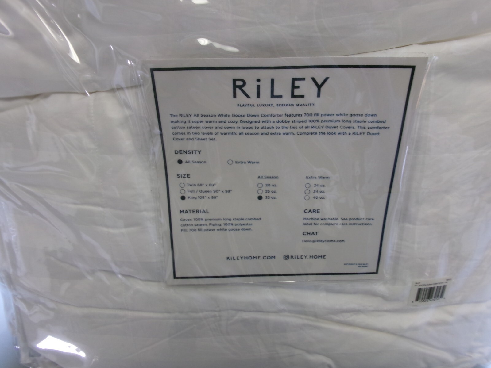 New Riley King White Goose Down Comforter All Season Snuggley Cozy