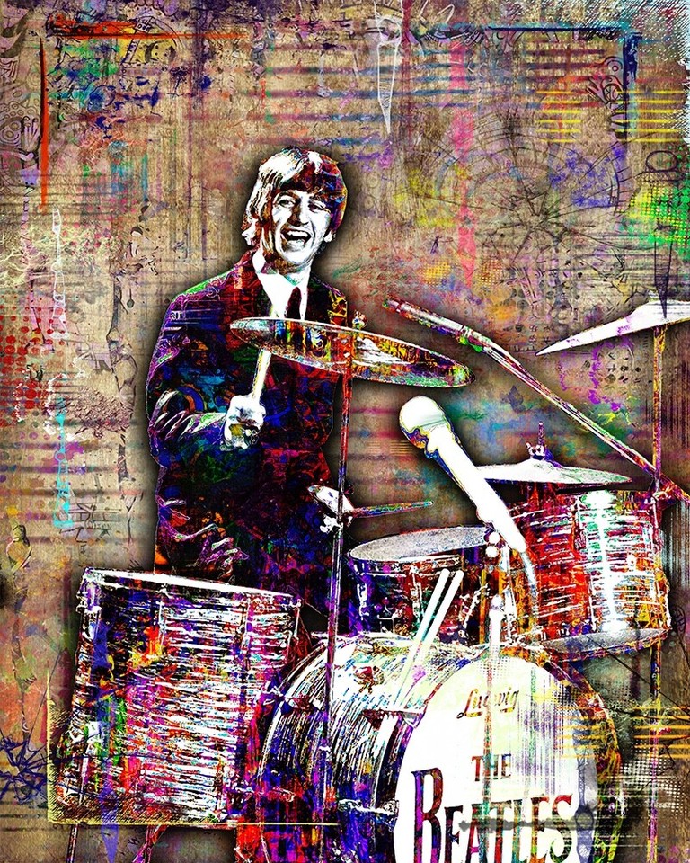 THE BEATLES Ringo Starr 24x36in Poster RINGO STARR Drums Poster Free ...