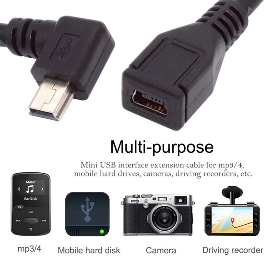 USB2.0 Mini USB 5Pin Male to Female 90Degree Angled Data Extension Cable Adapter - Image 4 of 4