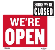 BAZIC 9" X 12" Open & Closed Sign, Double Sides Plastic Vinyl Signs, Business