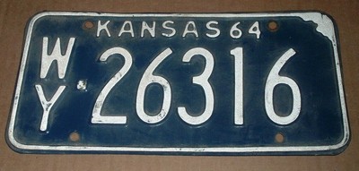 1964 Kansas License Plate WY 26316 