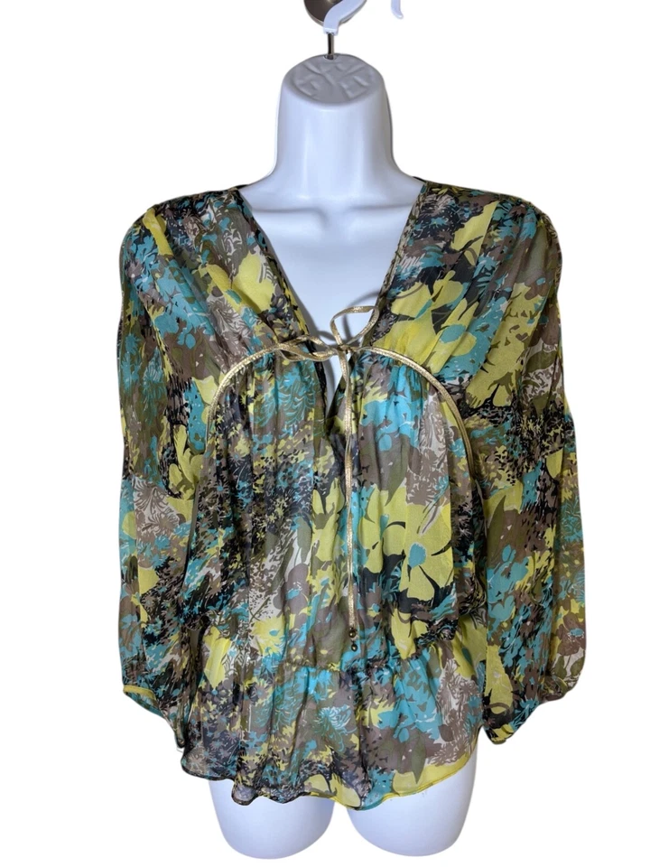 Blusa KIMONO Boho Hippie KIMONO Estampado Floral ACUARELA TRANSPARENTE DESARROLLO 6 M Y2K Foto 3 de 4