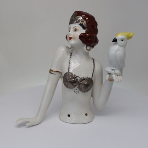 Leath doll Parrot Éan Mata Hari Sexy Half Doll Pincushion Arms Away Stíl Art Dec - Picture 1 of 12
