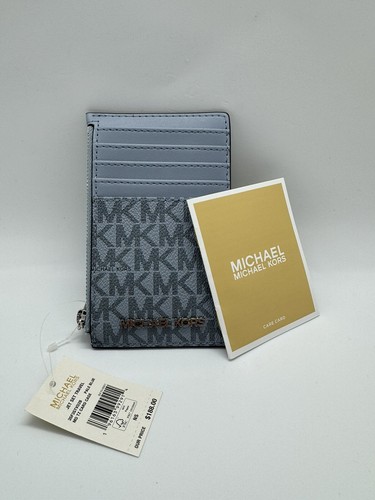 Michael Kors Ladies Jet Set Travel Medium Top Zip Travel Card Case in Pale Blue - Picture 9 of 10