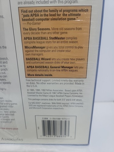 Vtg Rare APBA Maj. League Players Baseball MASTER EDITION SEALED Floppy Disk - 第 4/10 張圖片