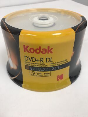 KODAK 8X Blank DVD+R DL Dual Double Layer 8.5GB 240 Min Disc 50 pack