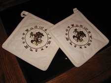 WESTERN POT HOLDER BRONC RIDER  EMBROIDERED BRANDED DESIGN 8X8 100% COTTON