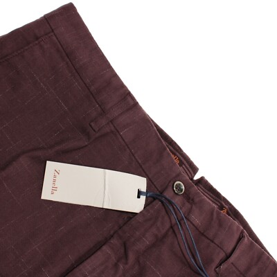 Zanella NWT Chinos / Casual Pants Size 36 US Noah In Burgundy Plaid Cotton Blend