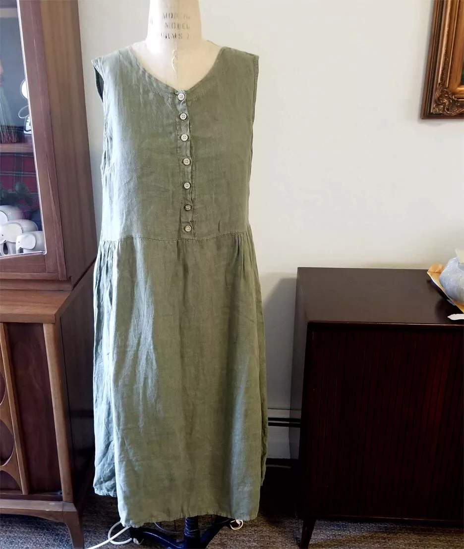 Nina Kendosa Of Paris Light Green Sleeveless Summer Linen Dress. Made Italy. OS