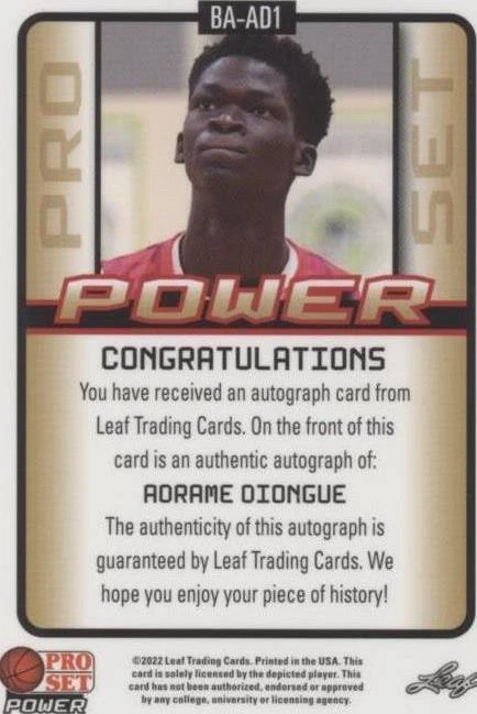 2021-22 Leaf Pro Set Power - Adrame Diongue #BA-AD1