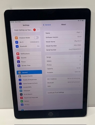 Apple iPad Air 2 Gen A1566 16GB Touch-ID 9.7" WiFi Grey - Picture 3 of 12