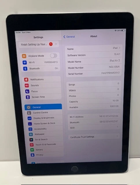 Apple iPad Air 2 Gen A1566 16GB Touch-ID 9.7" WiFi Grey - Image 3 of 4