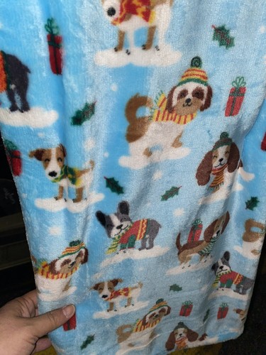 Dogs Daschund Boston Christmas Blue Holiday Super Soft 50x60 Plush Throw Blanket