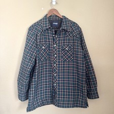 Wrangler MENS Insulated Pearl Snap Plaid Button Up Shacket Green Size Large