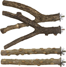 Bird Perch 4 PCS Natural Wood Stand Parakeet Toys Bird Cage Accessories for Parr