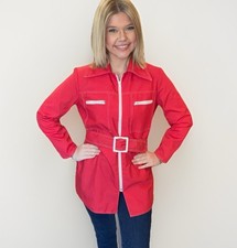 Vintage Koret of California Koratron Red Women's Zip Belted Jacket Ivory Detail