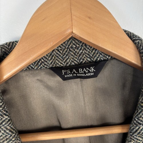 Jos A Bank Harris Tweed Blazer 46R Olive Brown Speckled Herringbone Sport Coat - Picture 7 of 10