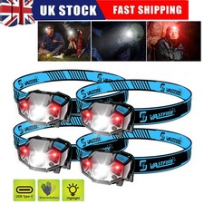 USB Rechargeable Head Torch, Super Bright Sensor LED Headlamp, Red Warning Light