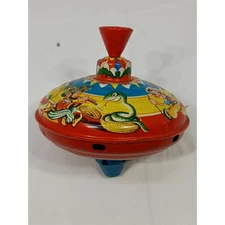 Vintage LBZ Tin Litho Spinning Top Germany Made Kids Toy Colorful Circus Theme