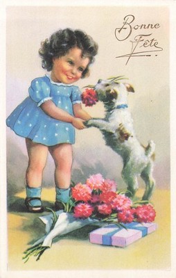 ILLUSTRATED CP Happy Birthday Little Girl Dog Flowers Gift - 61894