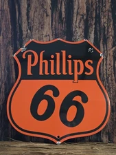 VINTAGE 1950'S PHILLIPS 66 MOTOR OIL PORCELAIN GAS STATION SIGN 13"×12"