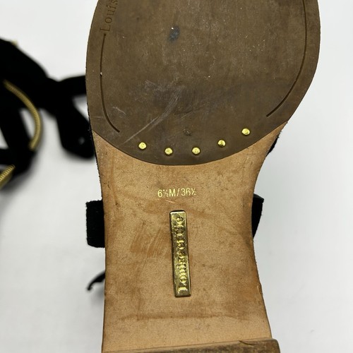 Louise et Cie Sandals Womens 6.5 M Black Leather Suede Tie Gold Zip Flat Classy - Picture 9 of 9