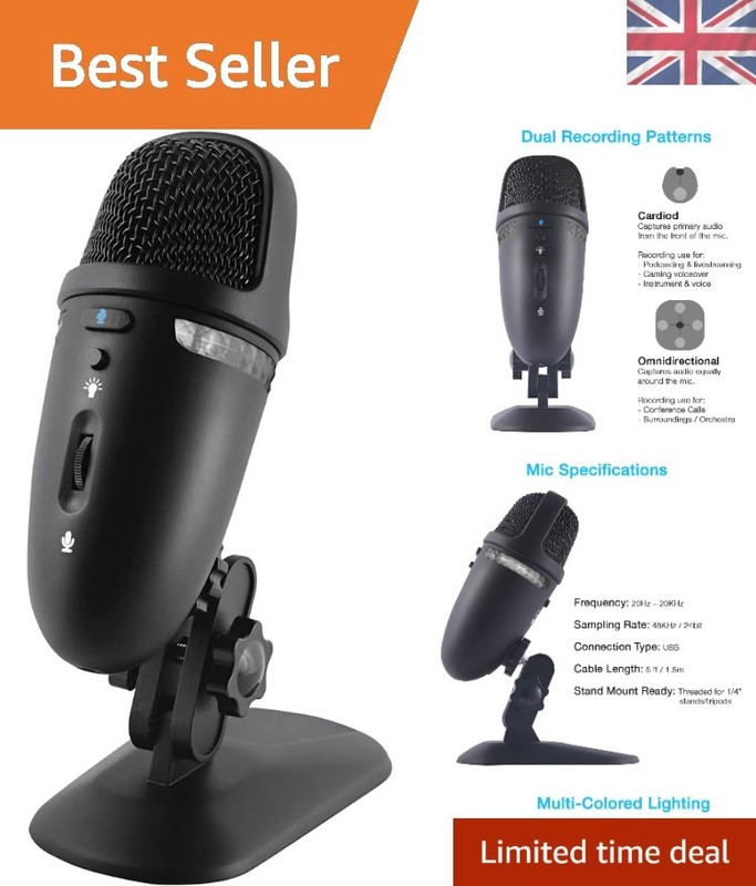 Crisp Audio USB Condenser Mic for Gaming, Streaming & Recording with LED Lights
