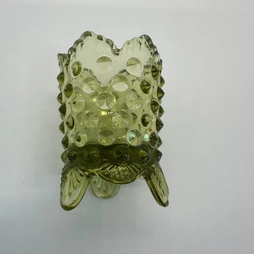 Fenton Green Hobnail Footed Toothpick Holder
