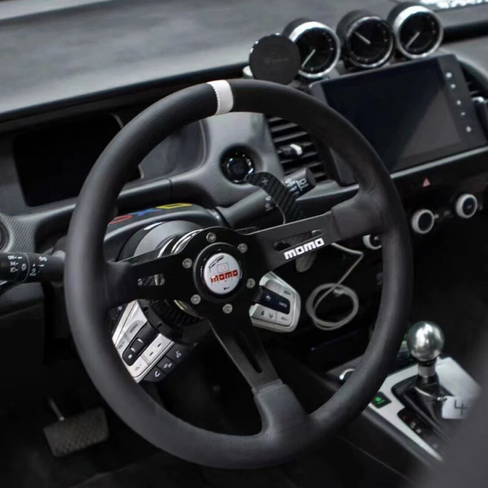 Volante universal de cuero para coche de carreras MOMO 13"" Deep Dish Foto 3 de 4