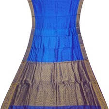 Vintage Blue Sarees 100 Pure Silk Zari Handwoven Festive Sari 5YD Craft Fabric